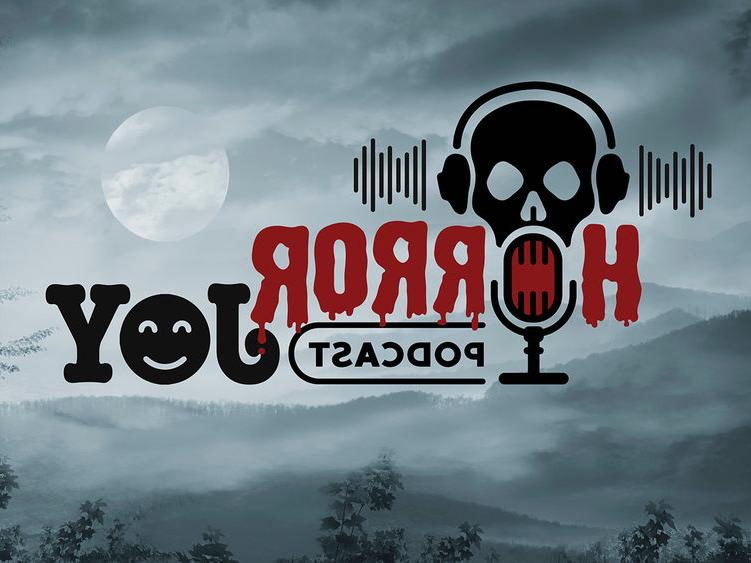 The logo for the Horror Joy podcast, featuring a skull speaking into a microphone